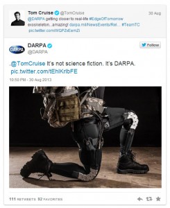 Tweets between Tom Cruise and DARPA. Image from: Gizmodo