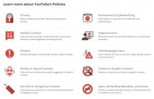 Categories in Youtube's policy centre