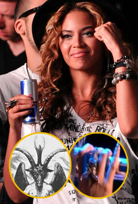 Beyonce sporting a Baphomet-style ring Source