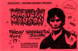 Richard Ramirez, a Satanist who drew upside down pentagrams on his victims, promoted in a Marilyn Manson poster Source