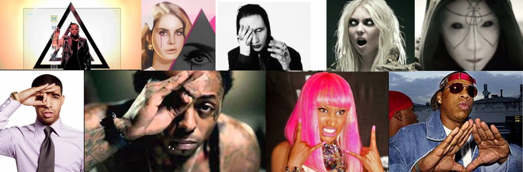 A selection of Interscope artists with some familiar symbology or looking demonic