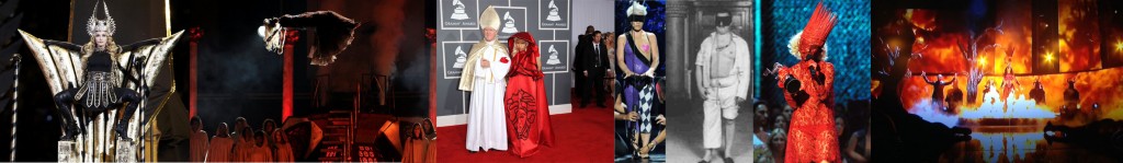 From left to right: Madonna's superbowl performance reminiscient of Baphomet, Nicki Minaj being exorcised and possibly dressed as a Scarlett Woman at the Grammy's, comparison between Pink's Grammy performance and freemason 1st degree ritual (notice the masonic checkerboard on Pink's tights), Lady Gaga after her performance at the same awards as Pink which many interpreted as a blood sacrifice, Katy Perry's Dark Horse Grammy performance, watched over by four demons. Click to see full size.