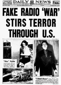 A news report following Orson Welle's broadcast of War of the Worlds Source ???