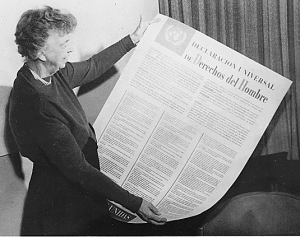 Eleanor Roosevelt holding Human Rights declaration